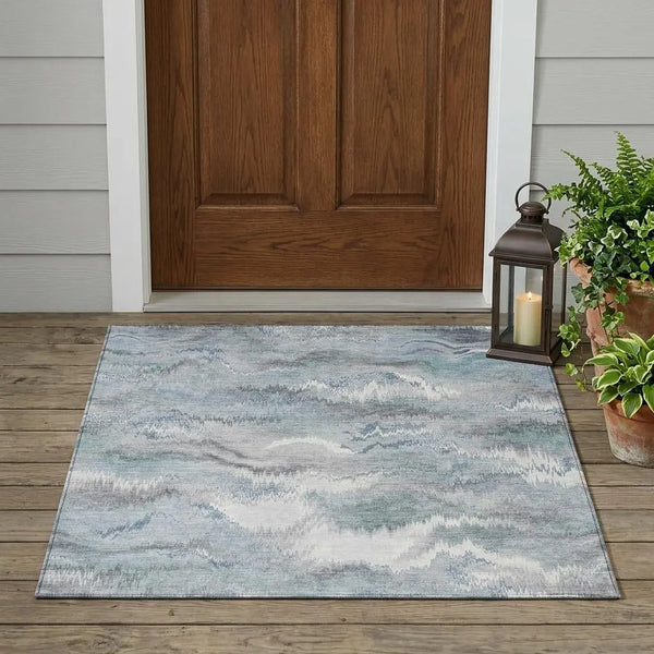 3' X 5' Pewter And Gray Abstract Washable Indoor Outdoor Area Rug Homeroots Outdoor