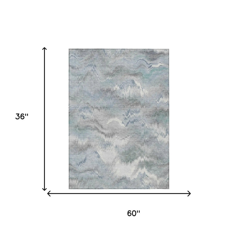 3' X 5' Pewter And Gray Abstract Washable Indoor Outdoor Area Rug Homeroots Outdoor