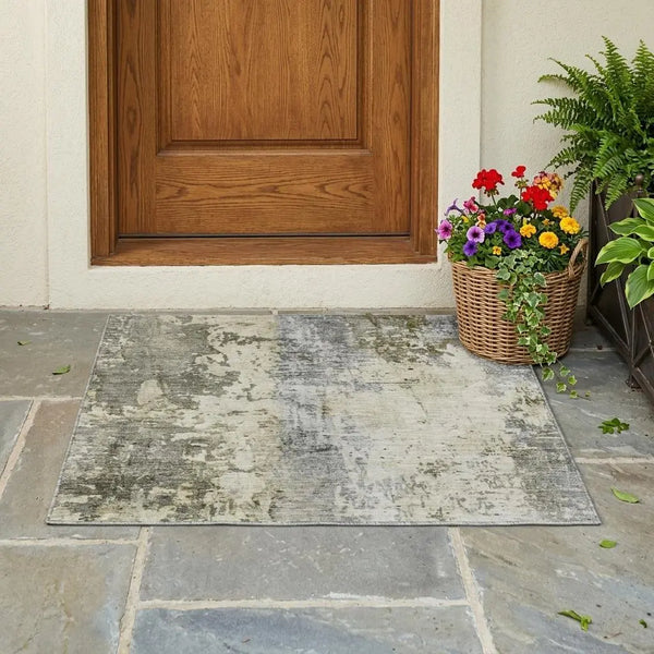 3' X 5' Pewter And Gray Abstract Washable Indoor Outdoor Area Rug Homeroots Outdoor