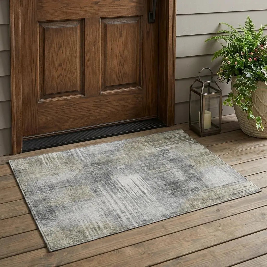 3' X 5' Pewter And Gray Abstract Washable Indoor Outdoor Area Rug Homeroots Outdoor