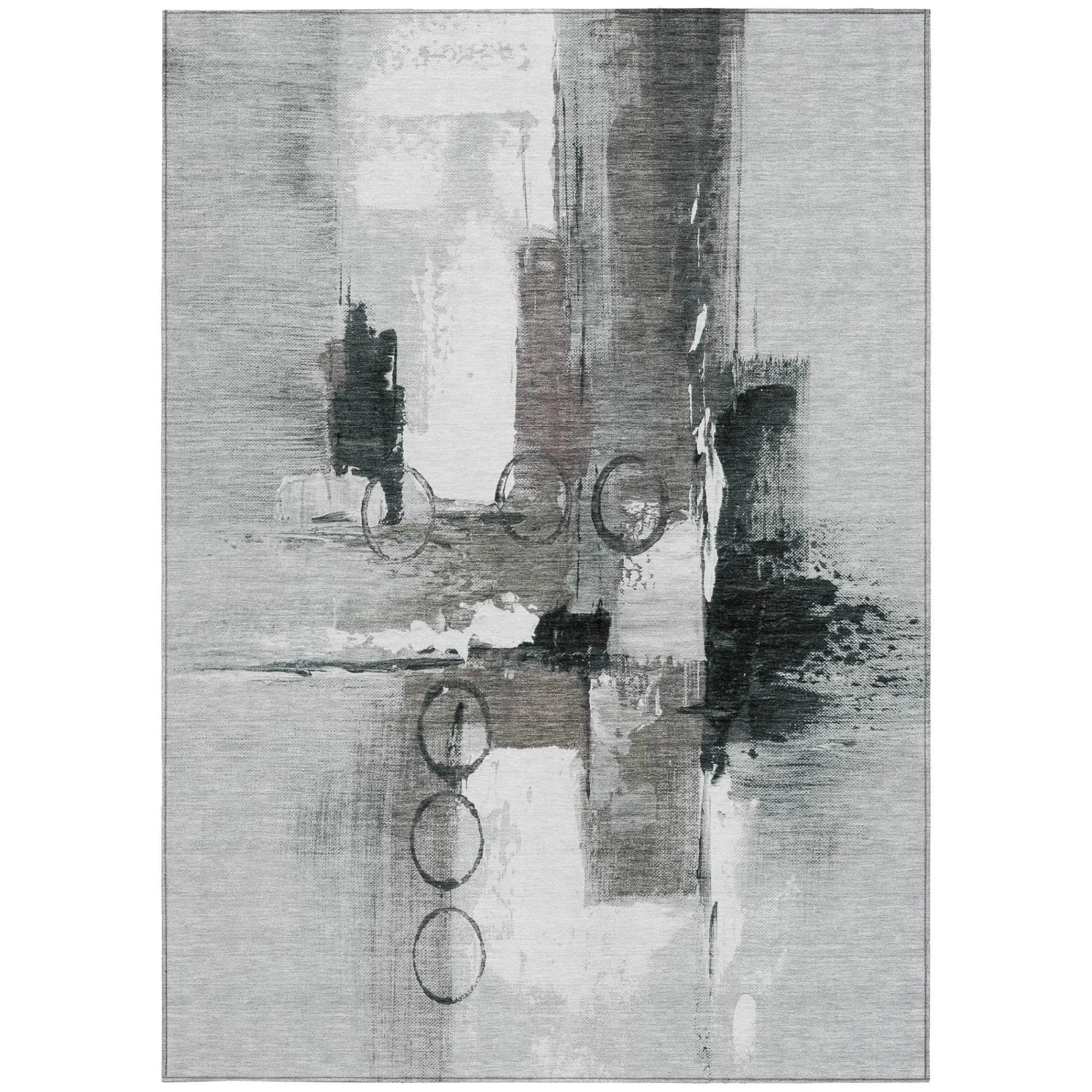 3' X 5' Pewter And Gray Abstract Washable Indoor Outdoor Area Rug Homeroots Outdoor