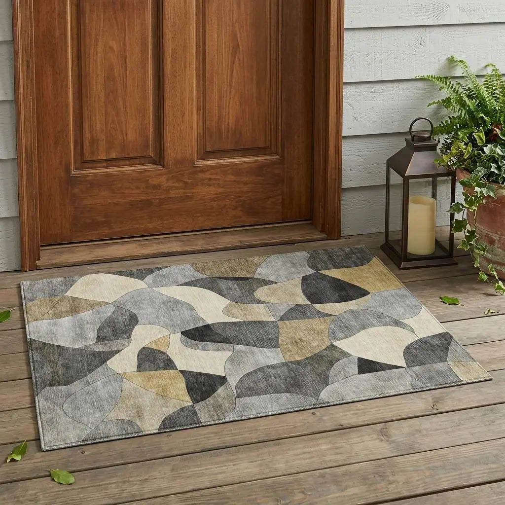 3' X 5' Pewter And Gray Abstract Washable Indoor Outdoor Area Rug Homeroots Outdoor