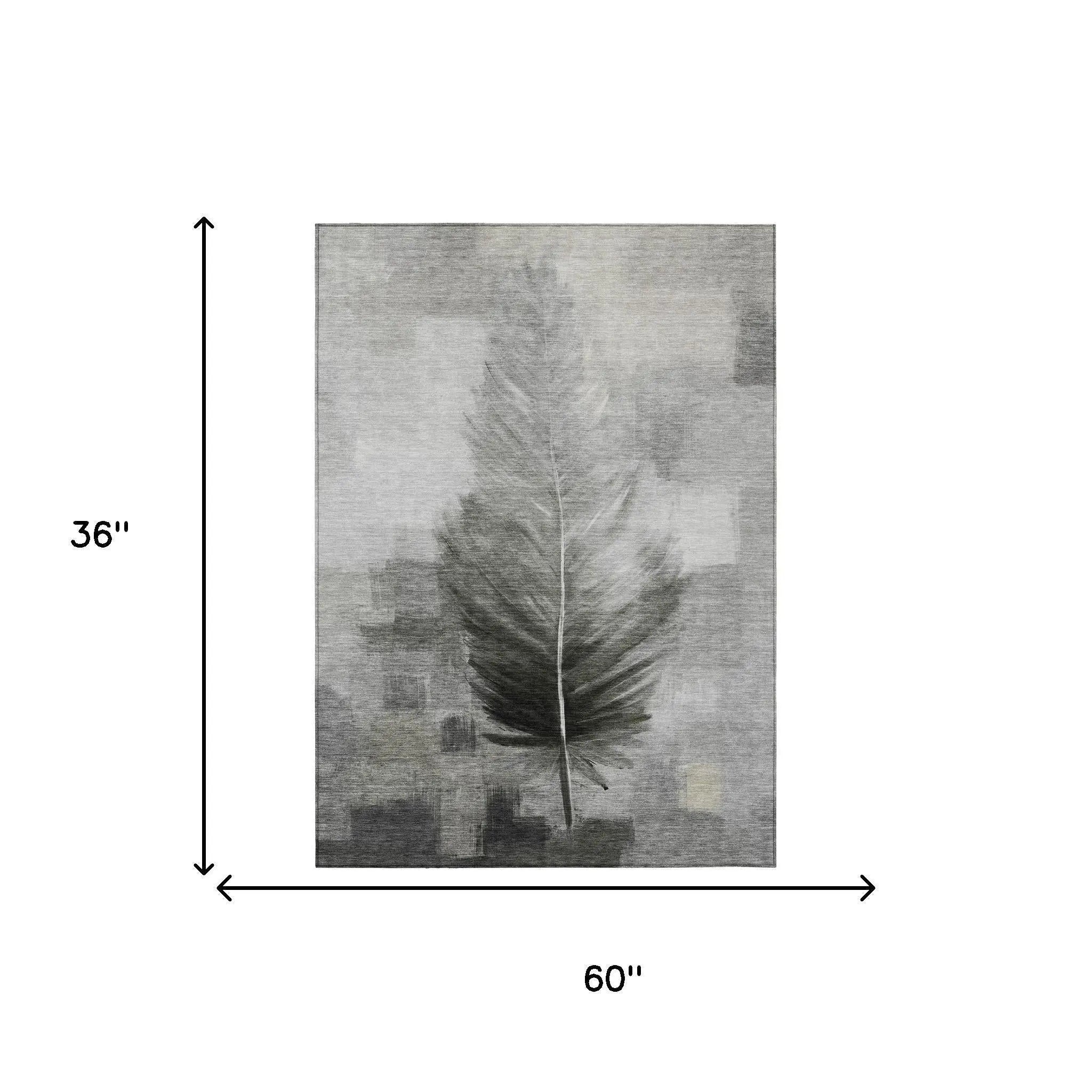 3' X 5' Pewter And Gray Botanical Leaves Washable Indoor Outdoor Area Rug Homeroots Outdoor