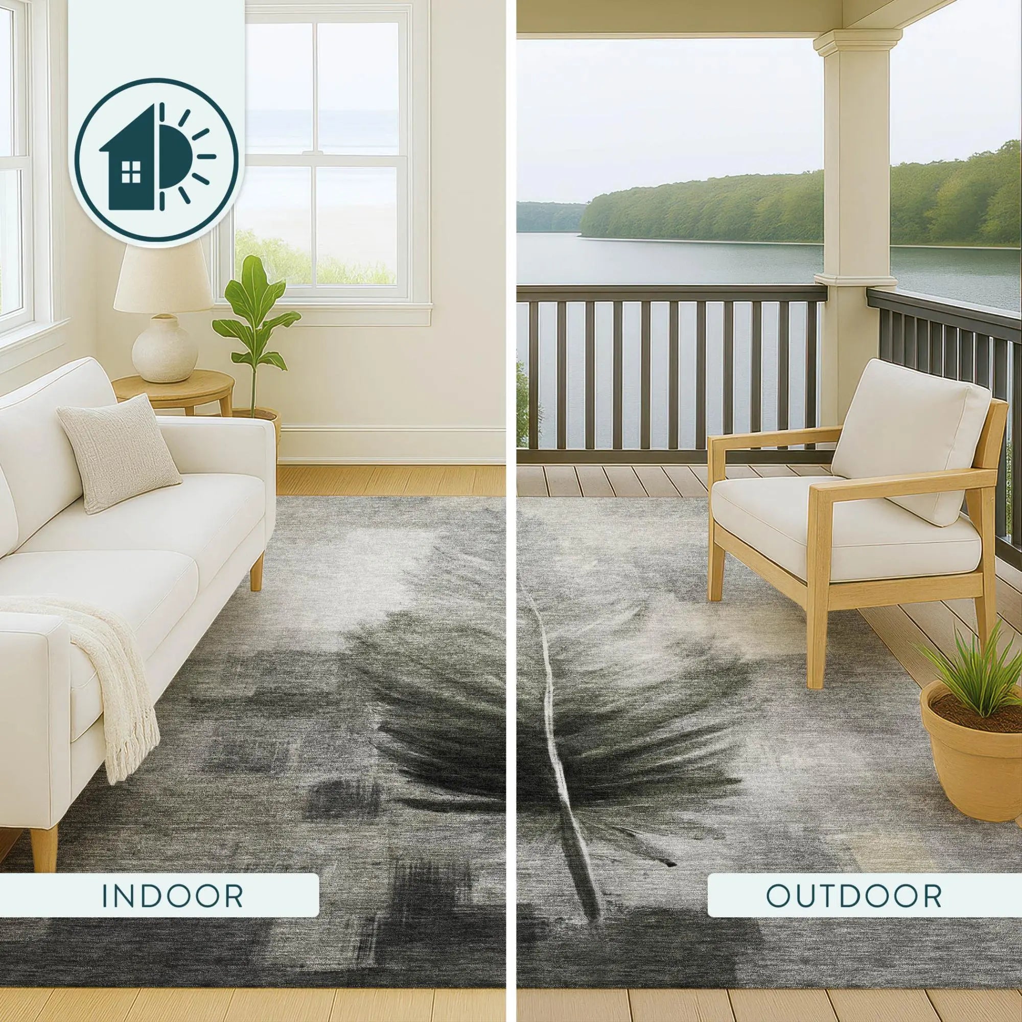 3' X 5' Pewter And Gray Botanical Leaves Washable Indoor Outdoor Area Rug Homeroots Outdoor