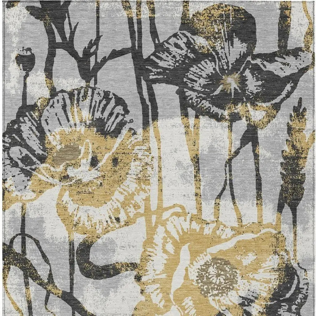 3' X 5' Pewter And Gray Floral Washable Indoor Outdoor Area Rug Homeroots Outdoor