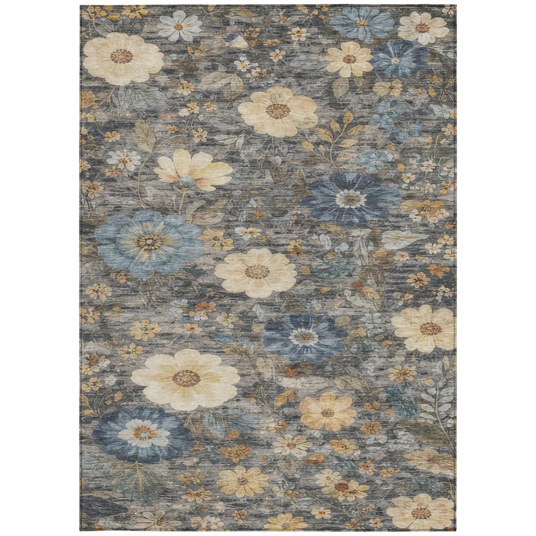 3' X 5' Pewter And Gray Floral Washable Indoor Outdoor Area Rug Homeroots Outdoor