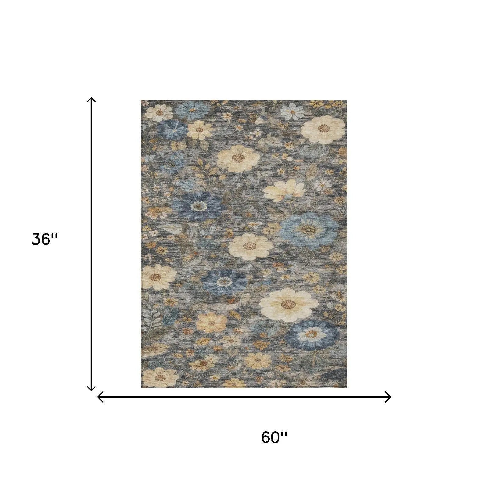 3' X 5' Pewter And Gray Floral Washable Indoor Outdoor Area Rug Homeroots Outdoor