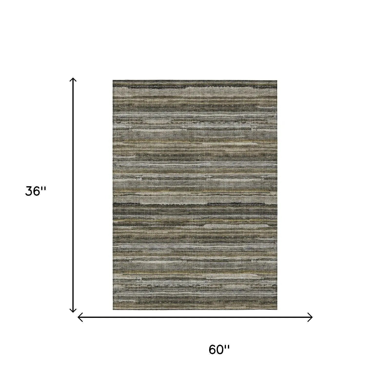 3' X 5' Pewter And Gray Striped Washable Indoor Outdoor Area Rug Homeroots Outdoor