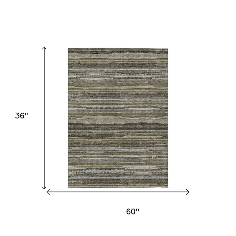 3' X 5' Pewter And Gray Striped Washable Indoor Outdoor Area Rug Homeroots Outdoor
