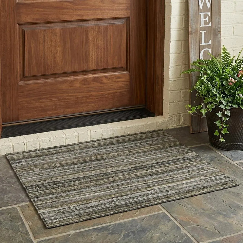 3' X 5' Pewter And Gray Striped Washable Indoor Outdoor Area Rug Homeroots Outdoor