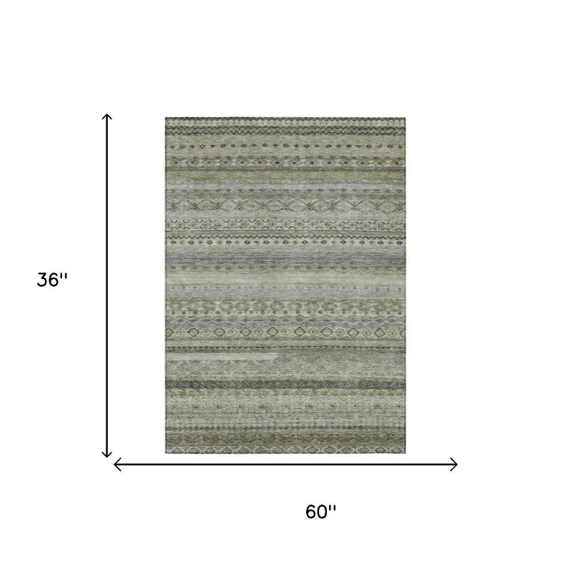 3' X 5' Pewter And Gray Striped Washable Indoor Outdoor Area Rug Homeroots Outdoor