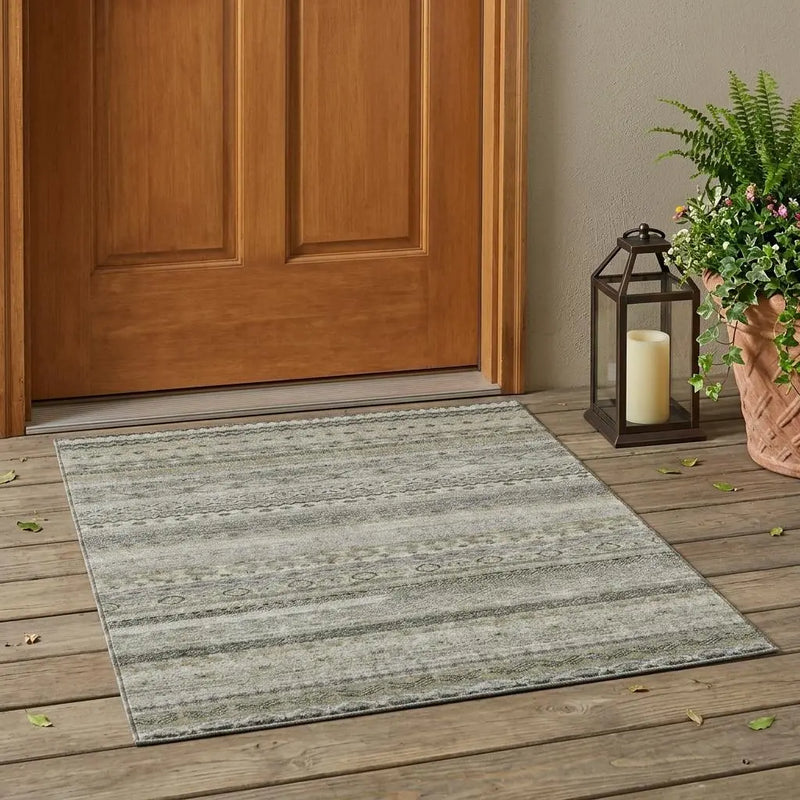 3' X 5' Pewter And Gray Striped Washable Indoor Outdoor Area Rug Homeroots Outdoor