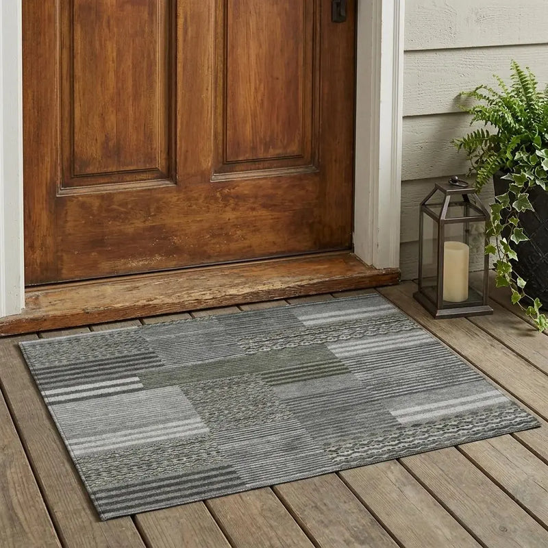 3' X 5' Pewter And Gray Striped Washable Indoor Outdoor Area Rug Homeroots Outdoor