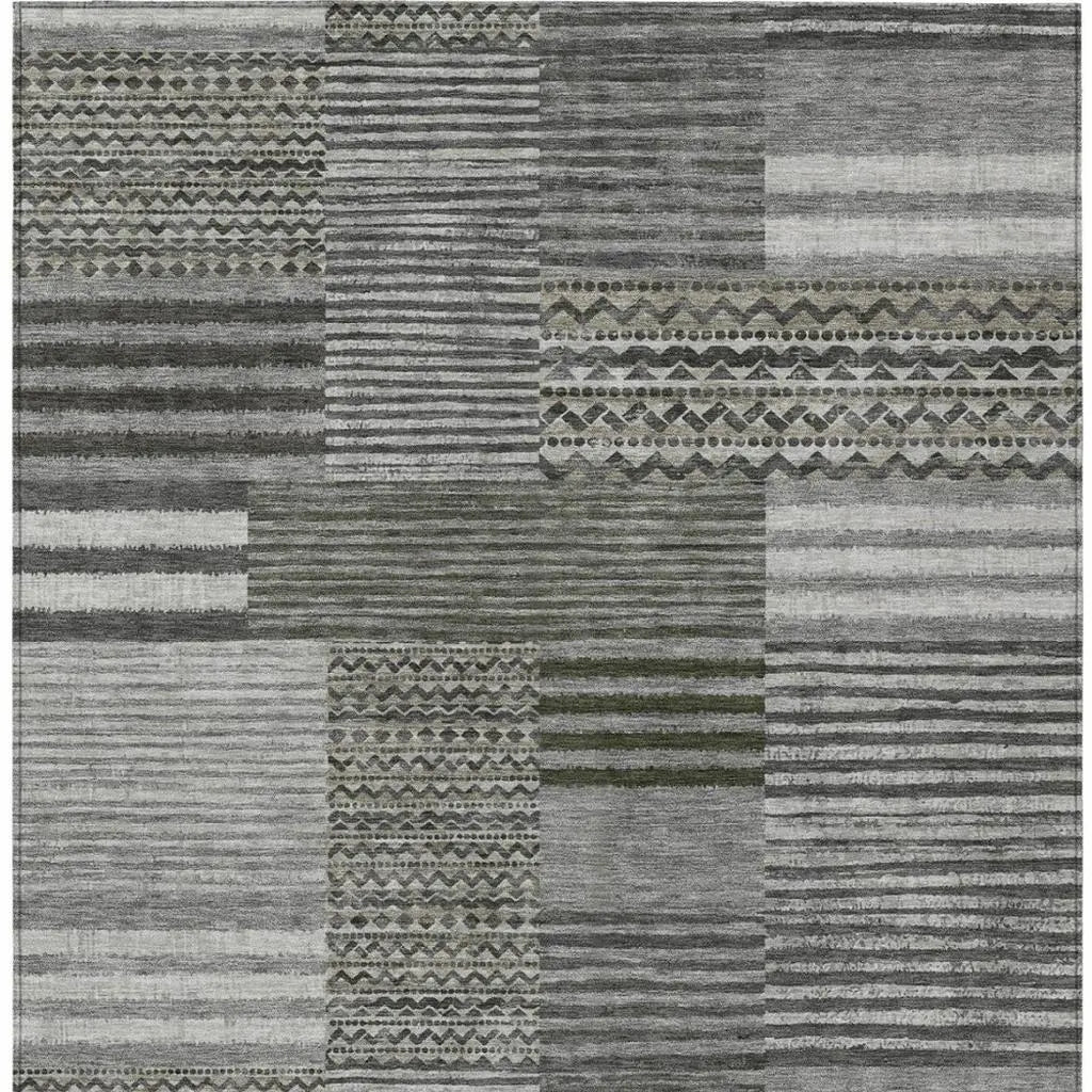 3' X 5' Pewter And Gray Striped Washable Indoor Outdoor Area Rug Homeroots Outdoor