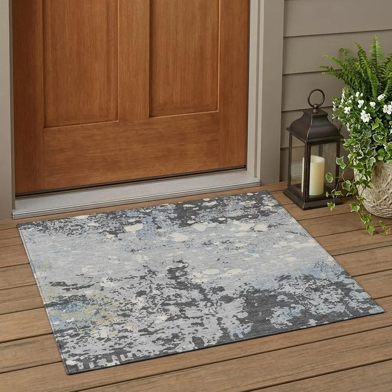 3' X 5' Pewter And Ivory Abstract Washable Indoor Outdoor Area Rug Homeroots Outdoor