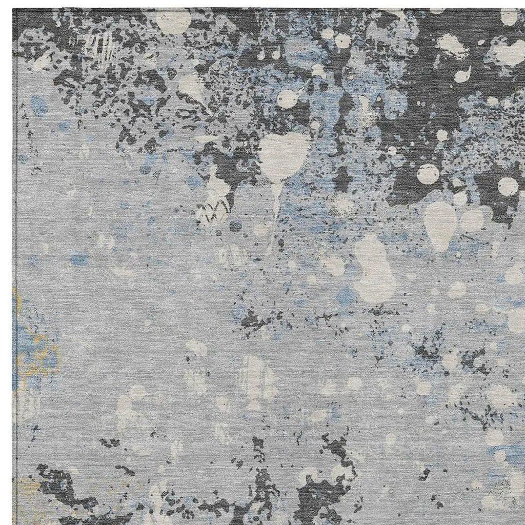 3' X 5' Pewter And Ivory Abstract Washable Indoor Outdoor Area Rug Homeroots Outdoor