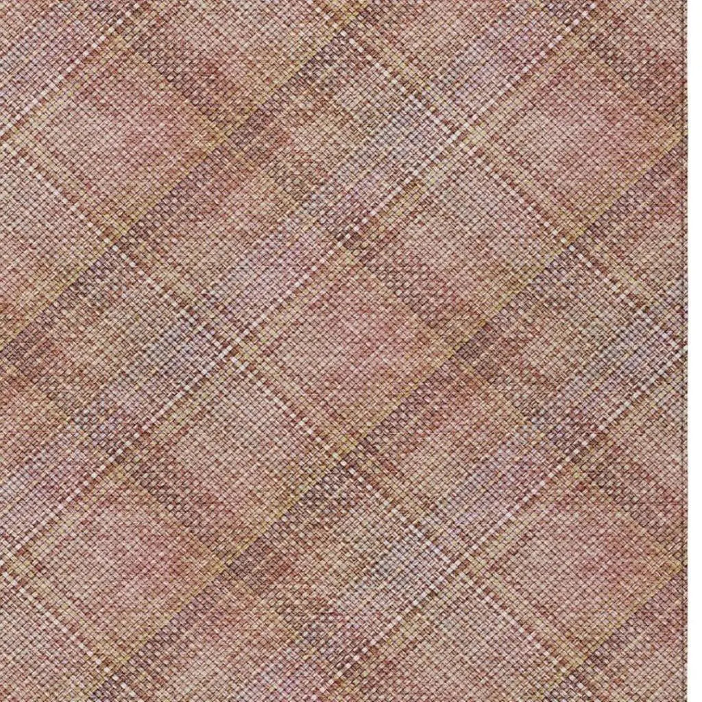 3' X 5' Pink And Beige Plaid Washable Indoor Outdoor Area Rug Homeroots Outdoor