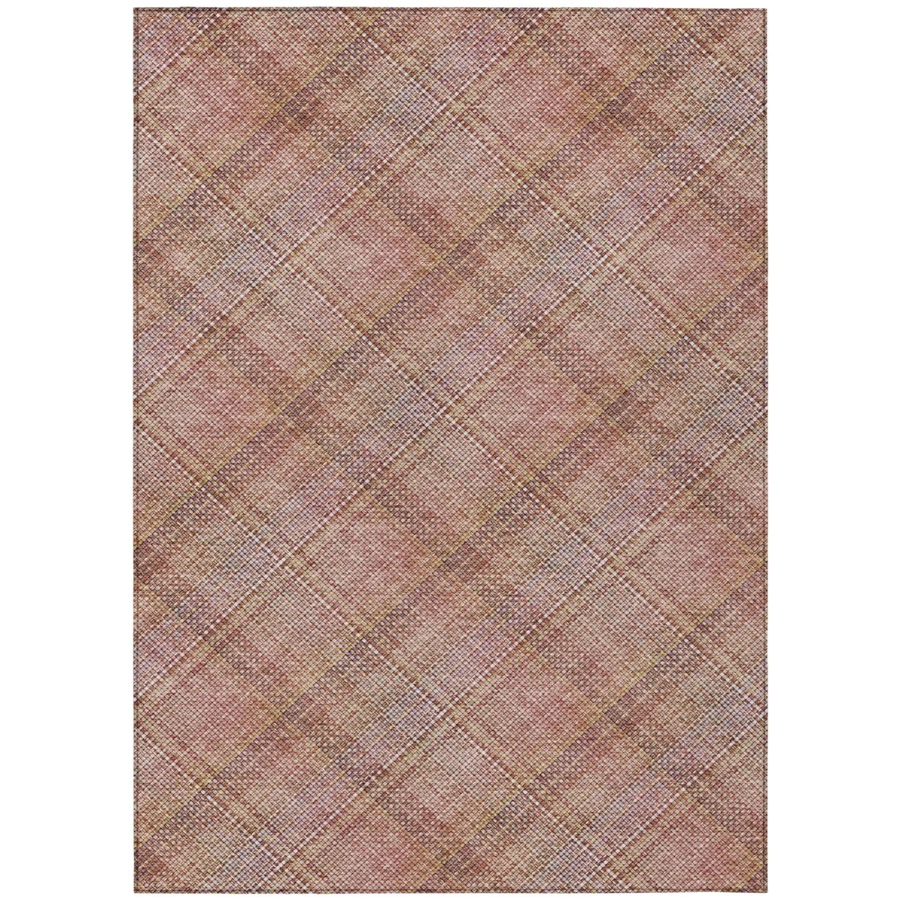 3' X 5' Pink And Beige Plaid Washable Indoor Outdoor Area Rug Homeroots Outdoor