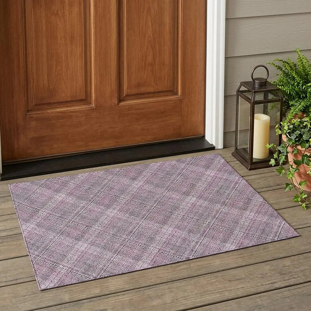 3' X 5' Pink And Blush Plaid Washable Indoor Outdoor Area Rug Homeroots Outdoor