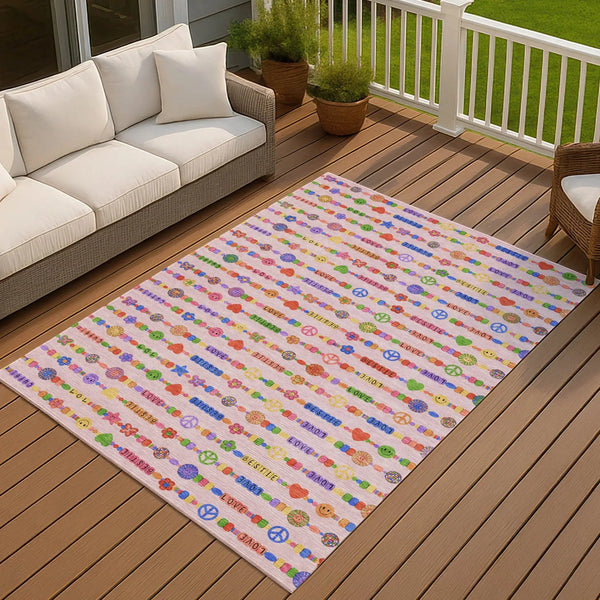 3' X 5' Pink And Fern Green Geometric Washable Indoor Outdoor Area Rug Homeroots Outdoor