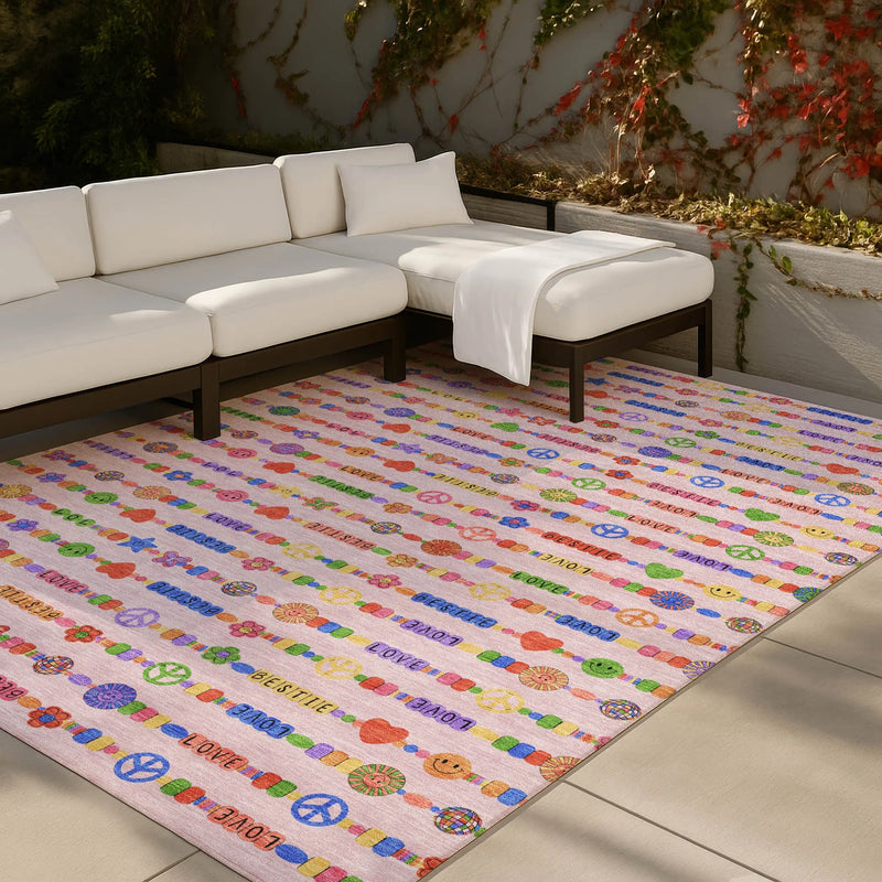 3' X 5' Pink And Fern Green Geometric Washable Indoor Outdoor Area Rug Homeroots Outdoor