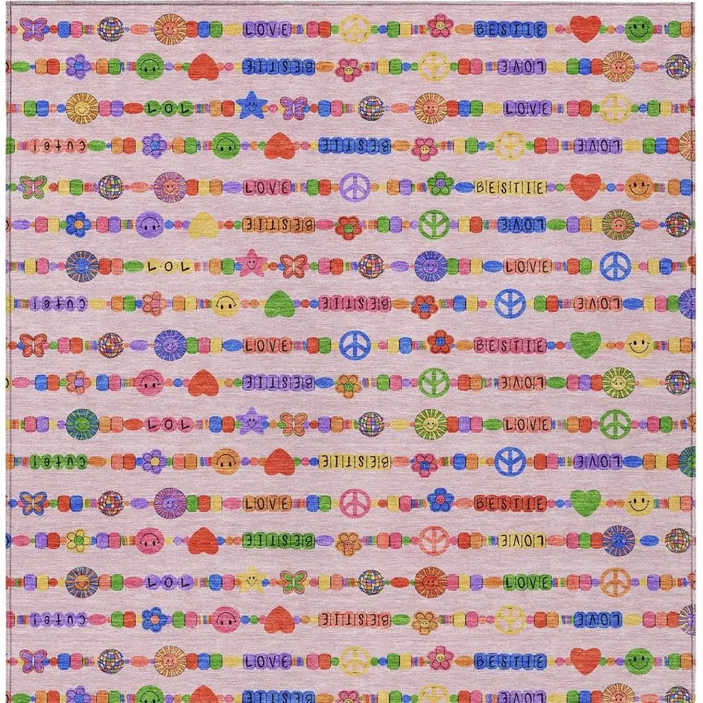 3' X 5' Pink And Fern Green Geometric Washable Indoor Outdoor Area Rug Homeroots Outdoor
