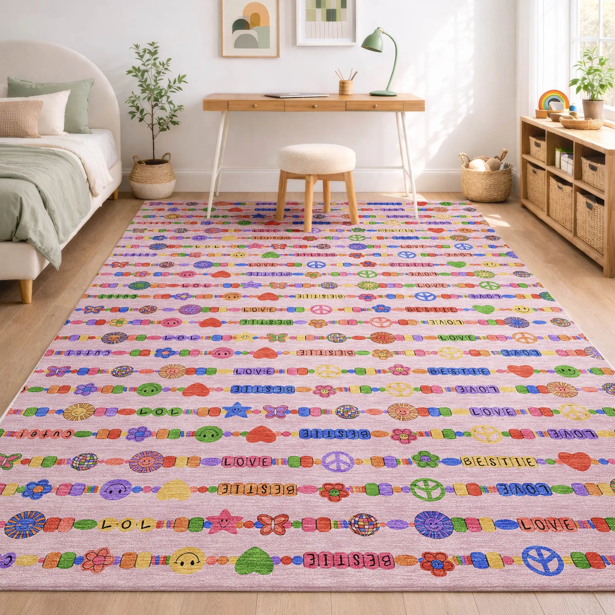 3' X 5' Pink And Fern Green Geometric Washable Indoor Outdoor Area Rug Homeroots Outdoor
