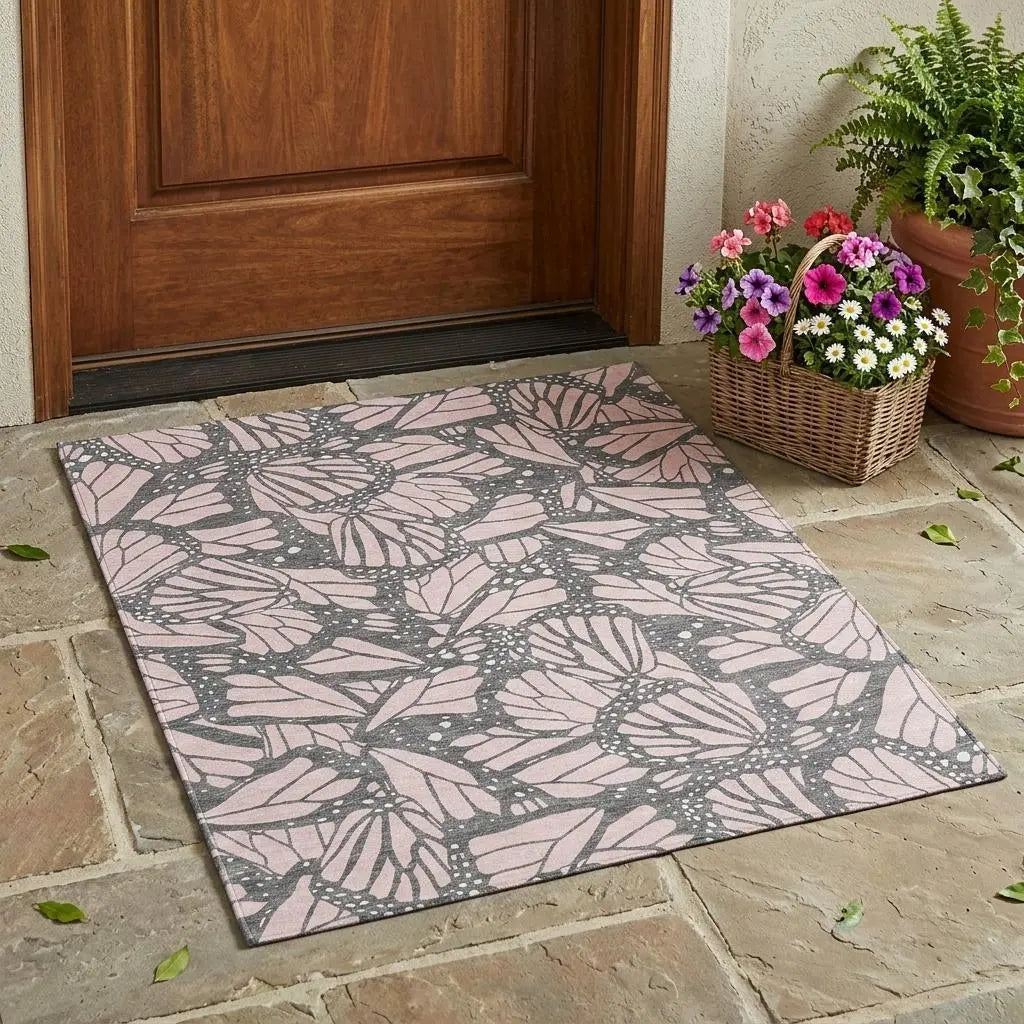 3' X 5' Pink And Graphite Animal Print Washable Indoor Outdoor Area Rug Homeroots Outdoor