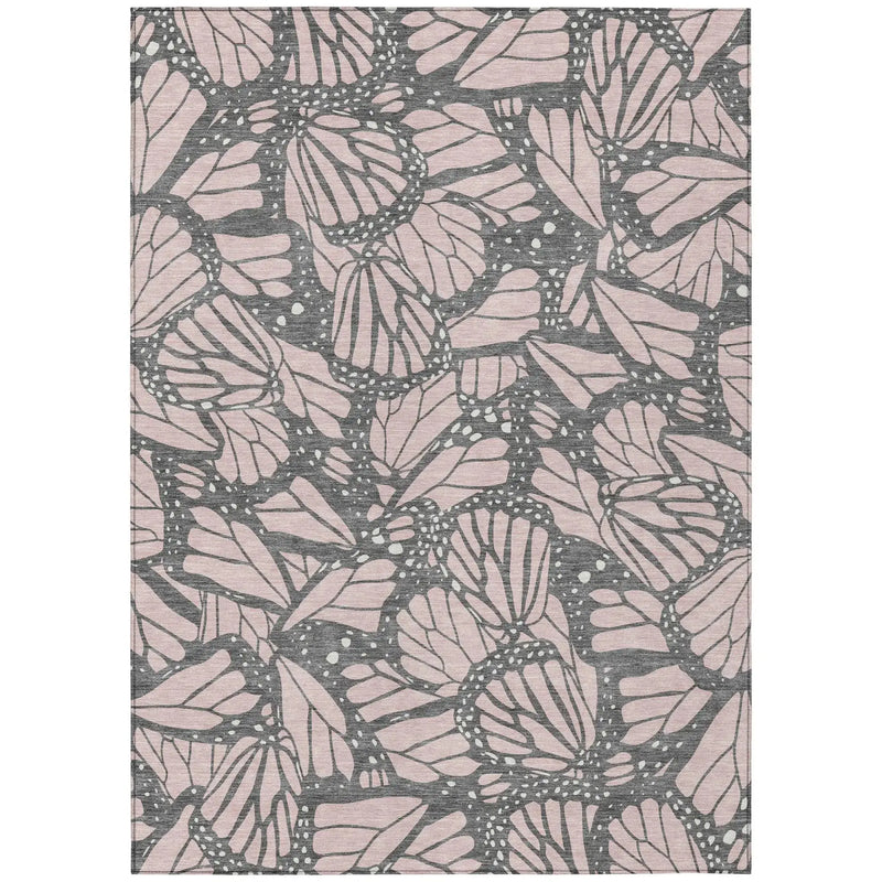 3' X 5' Pink And Graphite Animal Print Washable Indoor Outdoor Area Rug Homeroots Outdoor