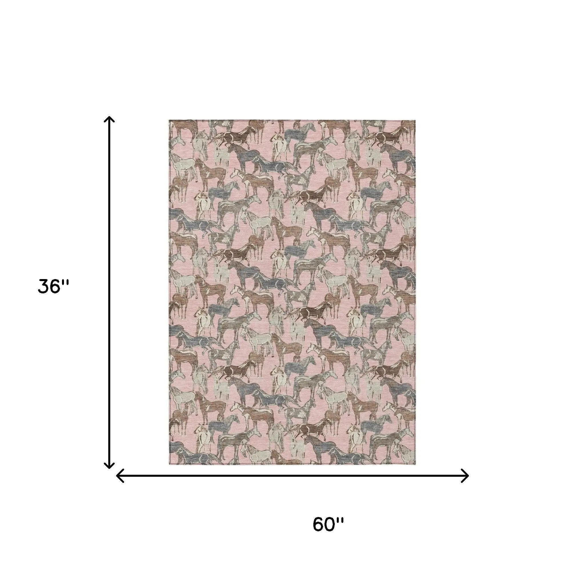 3' X 5' Pink And Gray Horse Washable Indoor Outdoor Area Rug Homeroots Outdoor