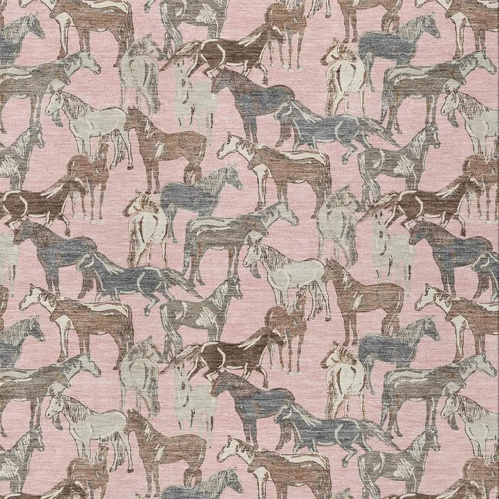 3' X 5' Pink And Gray Horse Washable Indoor Outdoor Area Rug Homeroots Outdoor