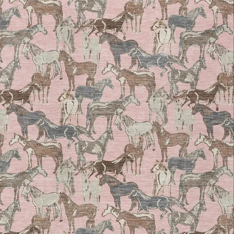 3' X 5' Pink And Gray Horse Washable Indoor Outdoor Area Rug Homeroots Outdoor
