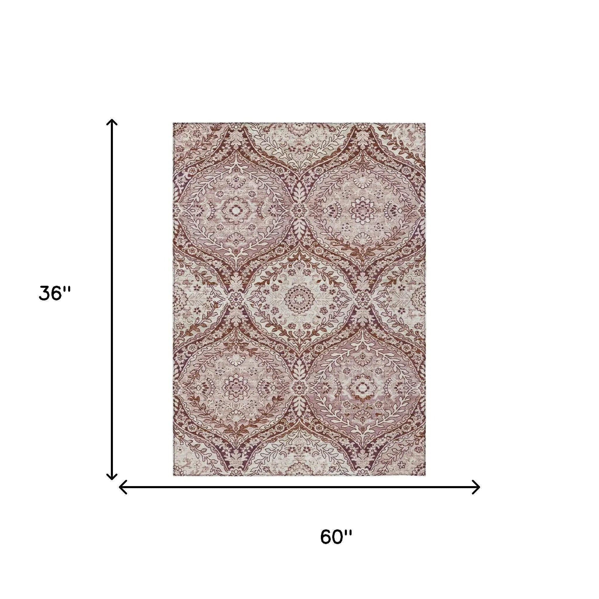 3' X 5' Pink And Green Ogee Washable Indoor Outdoor Area Rug Homeroots Outdoor