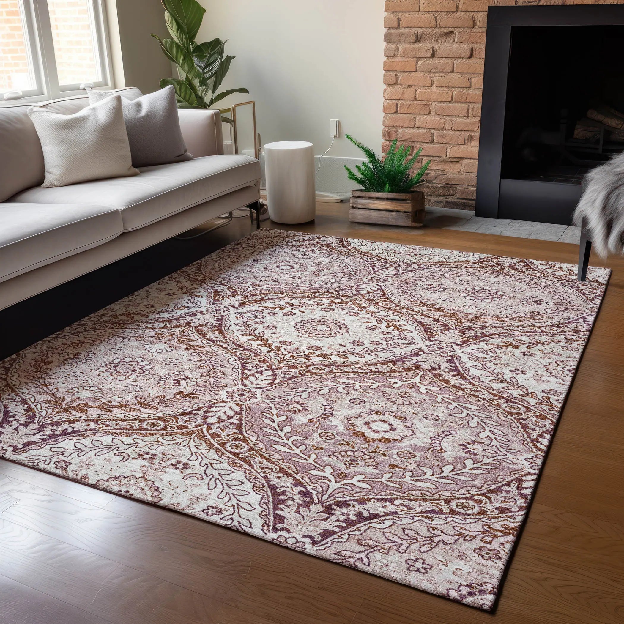 3' X 5' Pink And Green Ogee Washable Indoor Outdoor Area Rug Homeroots Outdoor