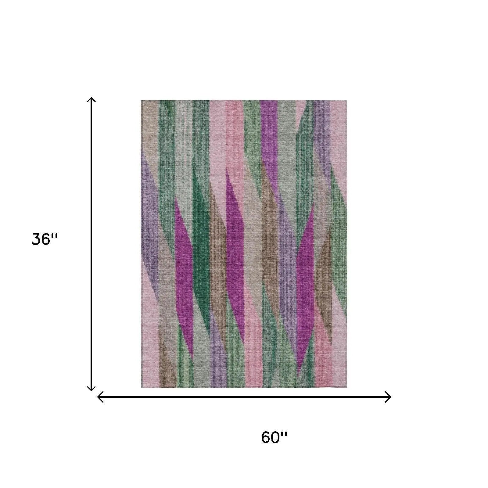 3' X 5' Pink And Green Striped Washable Indoor Outdoor Area Rug Homeroots Outdoor