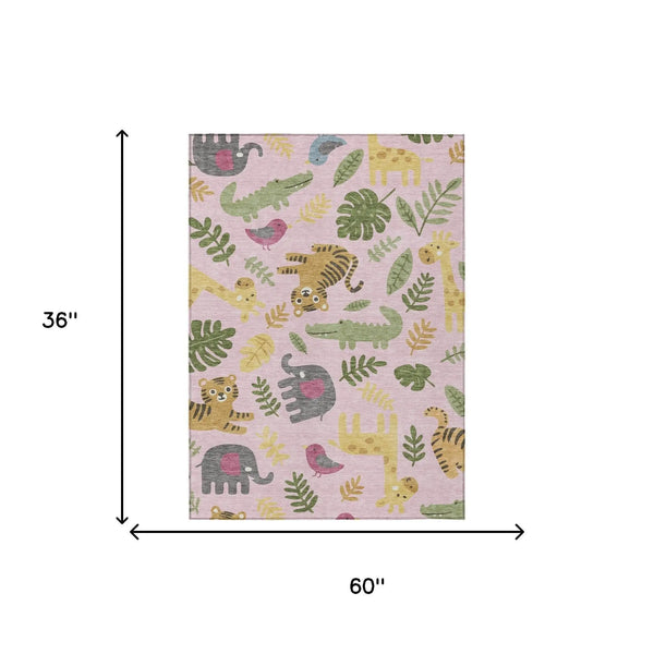 3' X 5' Pink And Ivory Abstract Washable Indoor Outdoor Area Rug Homeroots Outdoor