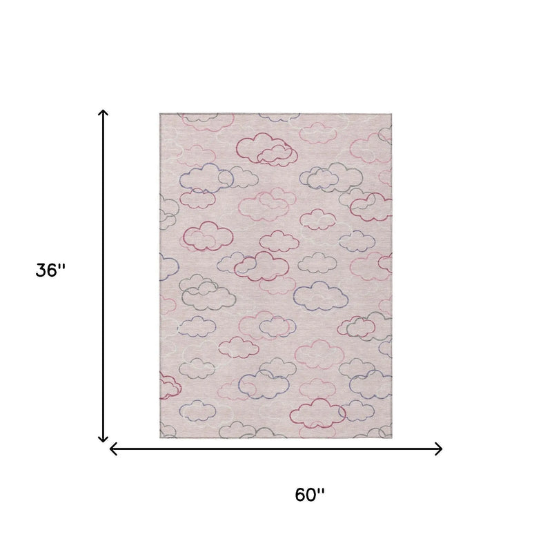 3' X 5' Pink And Ivory Abstract Washable Indoor Outdoor Area Rug Homeroots Outdoor