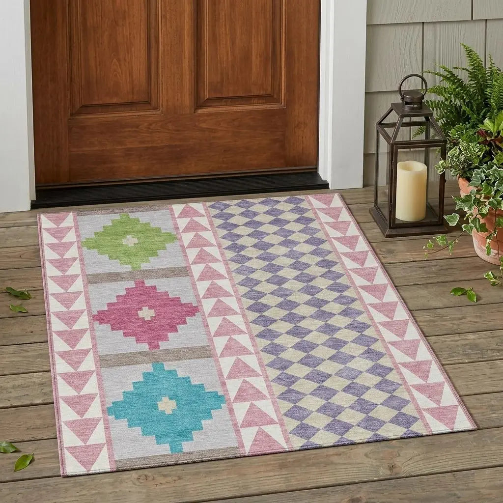 3' X 5' Pink And Ivory Southwestern Washable Indoor Outdoor Area Rug Homeroots Outdoor