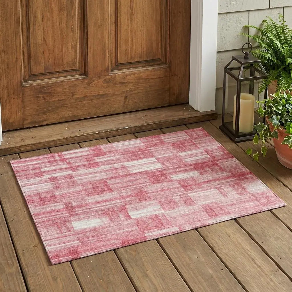 3' X 5' Pink And Ivory Striped Washable Indoor Outdoor Area Rug Homeroots Outdoor