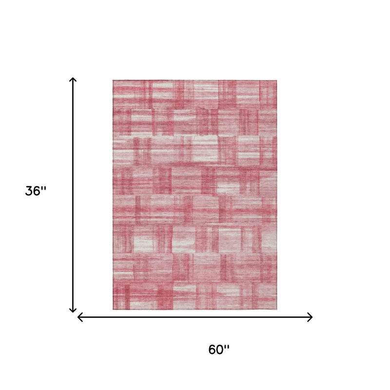 3' X 5' Pink And Ivory Striped Washable Indoor Outdoor Area Rug Homeroots Outdoor