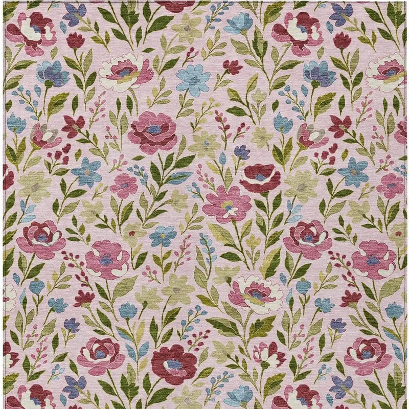 3' X 5' Pink And Linen Floral Washable Indoor Outdoor Area Rug Homeroots Outdoor