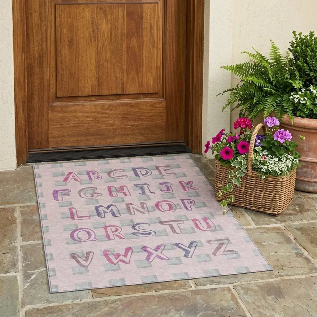 3' X 5' Pink And Linen Geometric Washable Indoor Outdoor Area Rug Homeroots Outdoor