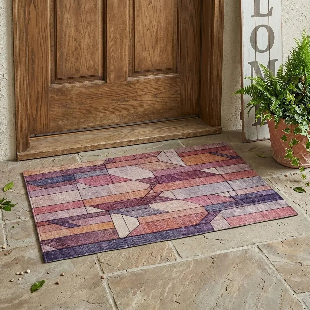 3' X 5' Pink And Mauve Geometric Washable Indoor Outdoor Area Rug Homeroots Outdoor