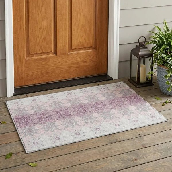3' X 5' Pink And Pearl Floral Medallion Washable Indoor Outdoor Area Rug Homeroots Outdoor