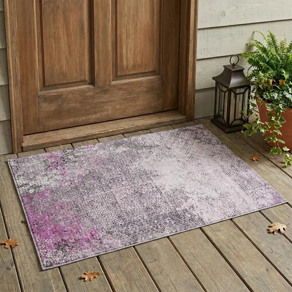 3' X 5' Pink And Pewter Abstract Washable Indoor Outdoor Area Rug Homeroots Outdoor