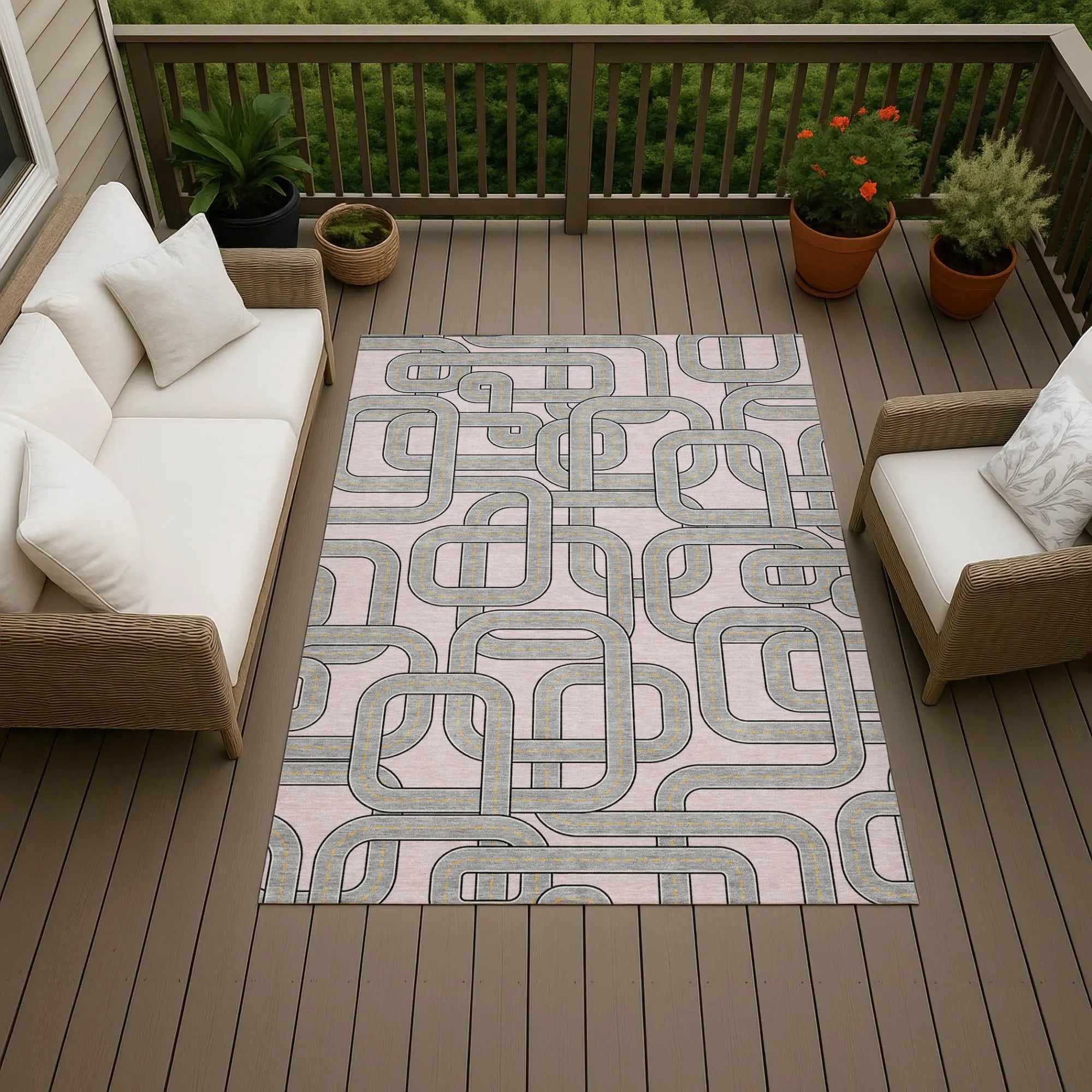 3' X 5' Pink And Pewter Geometric Washable Indoor Outdoor Area Rug Homeroots Outdoor
