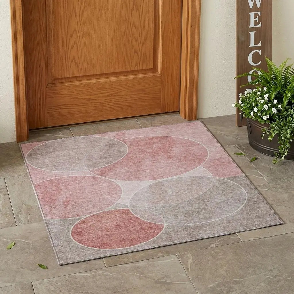3' X 5' Pink And Pewter Geometric Washable Indoor Outdoor Area Rug Homeroots Outdoor