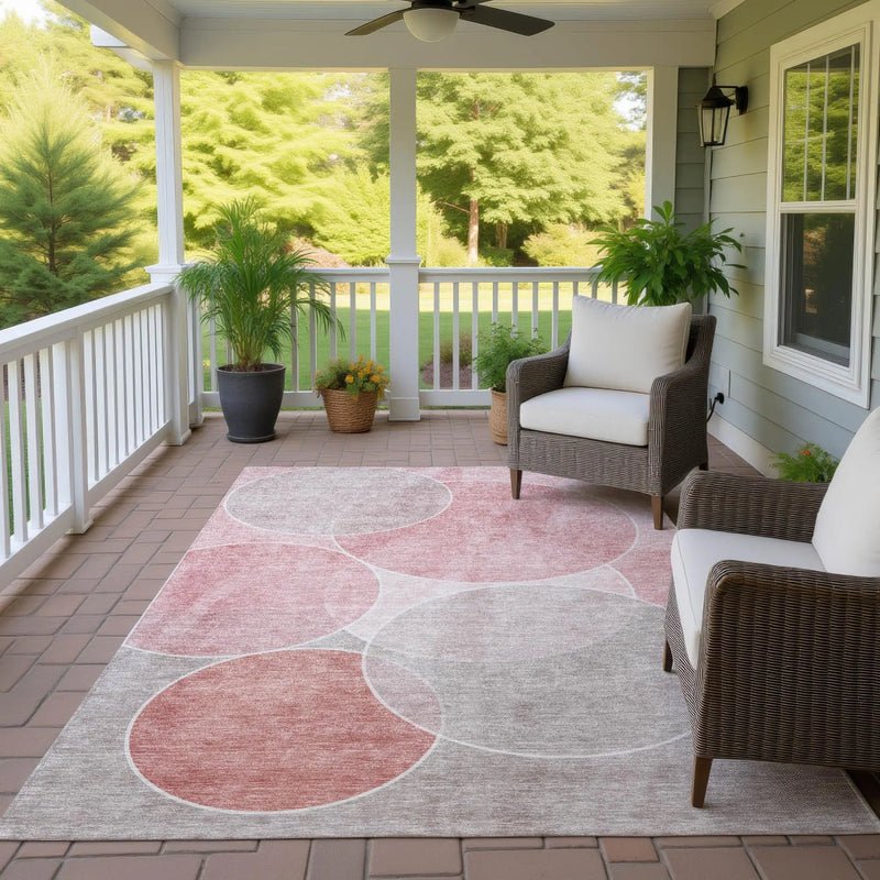 3' X 5' Pink And Pewter Geometric Washable Indoor Outdoor Area Rug Homeroots Outdoor