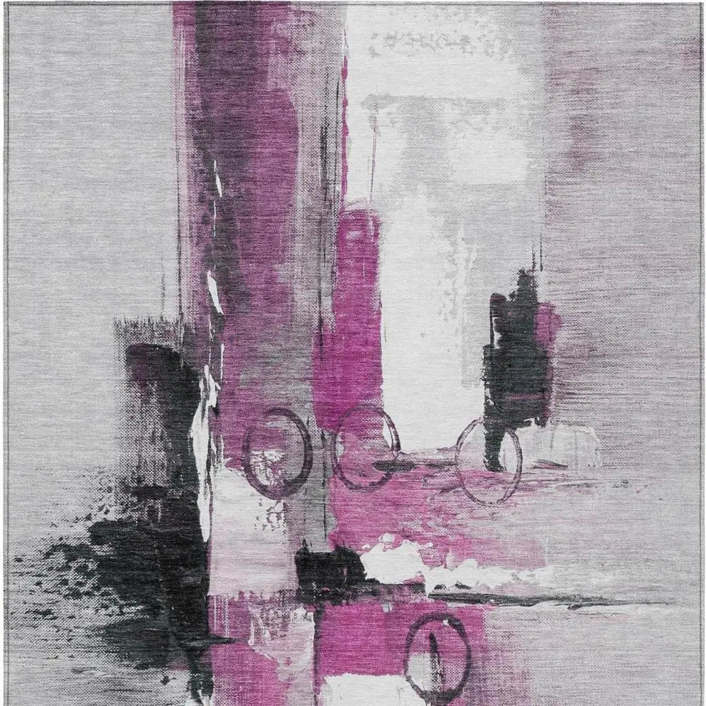 3' X 5' Pink And Silver Abstract Washable Indoor Outdoor Area Rug Homeroots Outdoor
