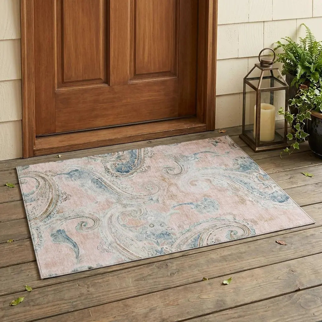 3' X 5' Pink And Silver Paisley Washable Indoor Outdoor Area Rug Homeroots Outdoor